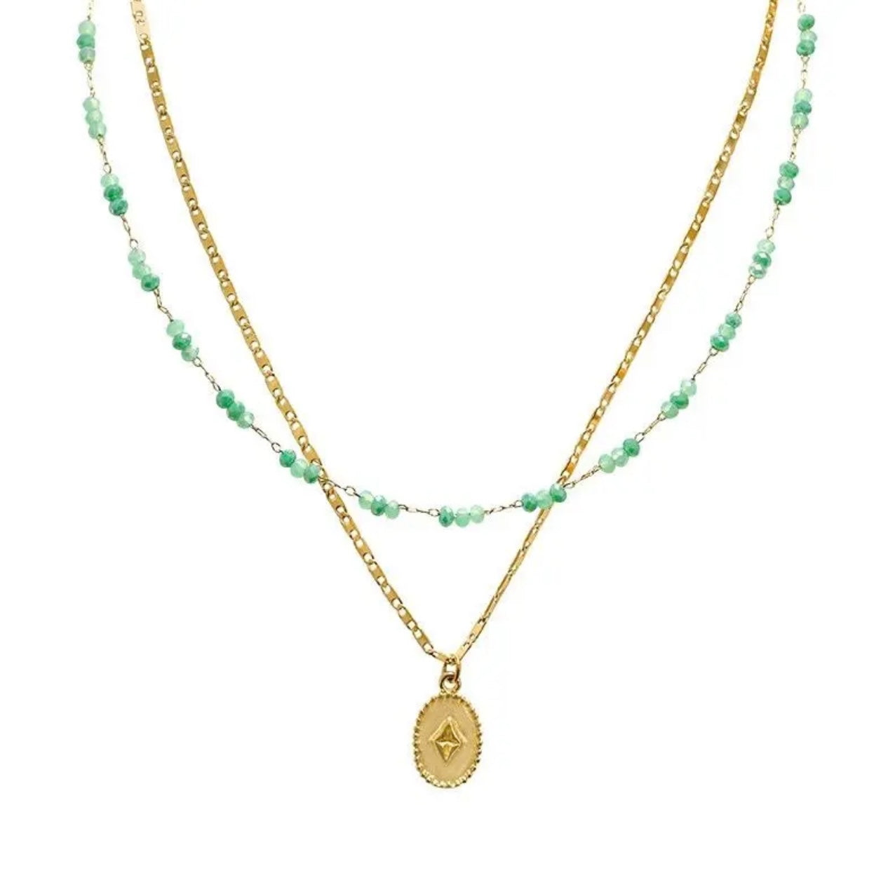 Collana doppio filo medaglietta e perline