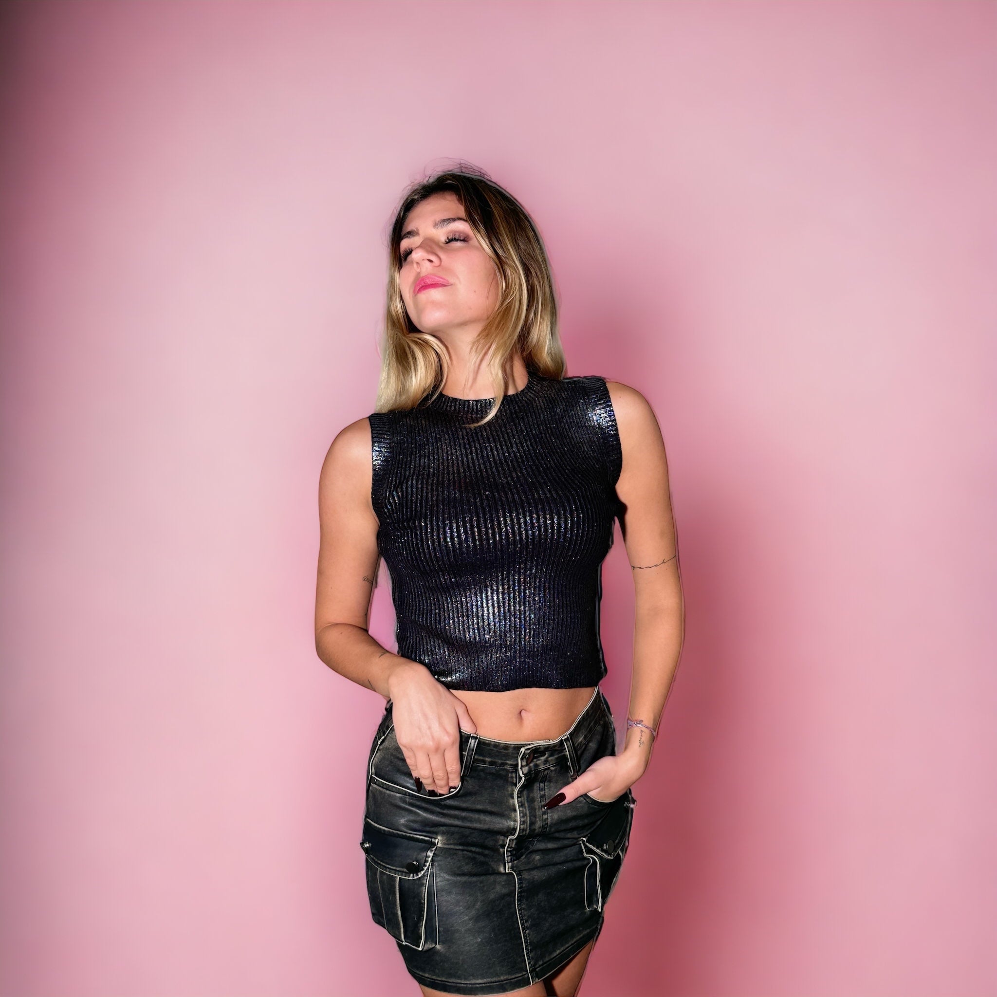 Top Sbracciato Lamé