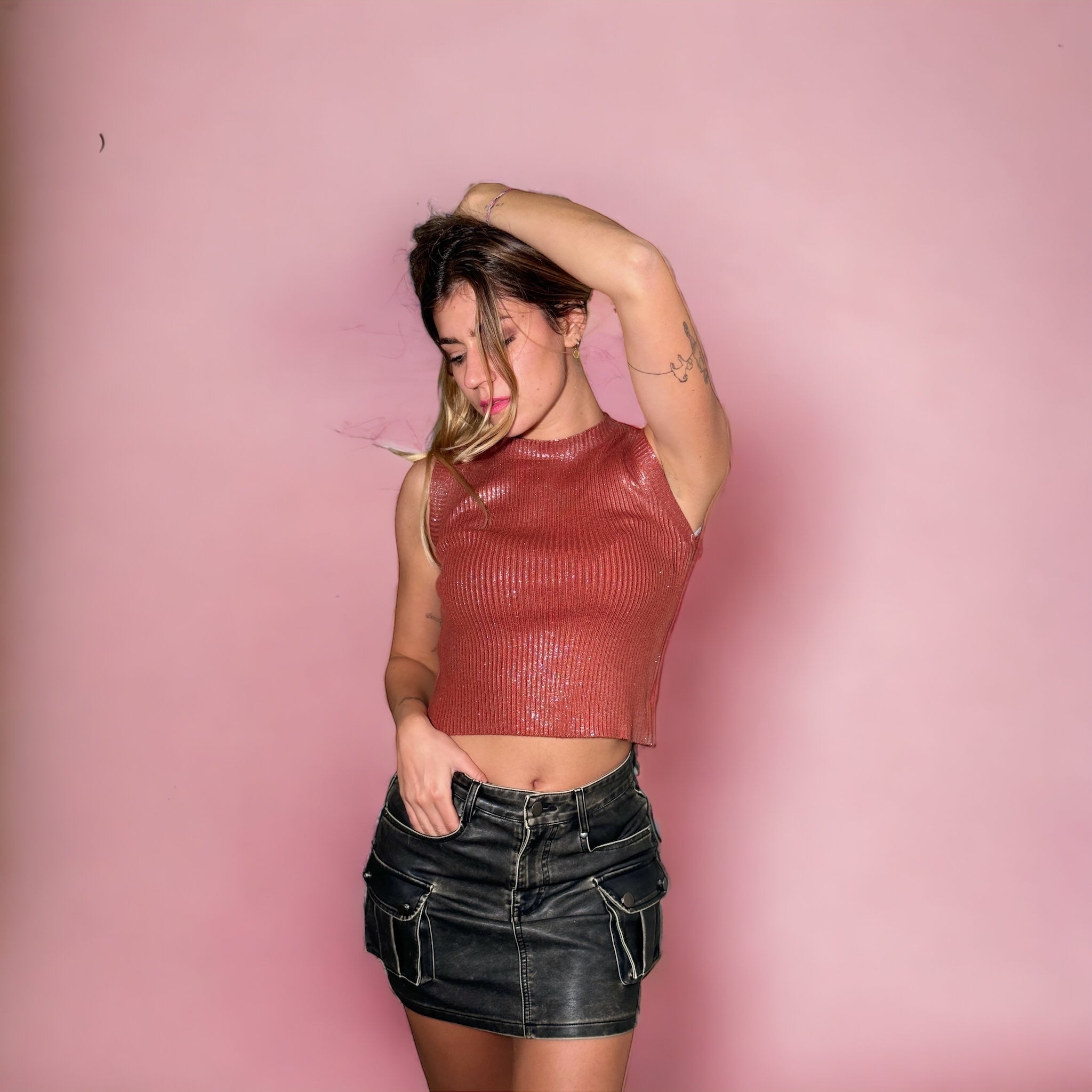 Top Sbracciato Lamé