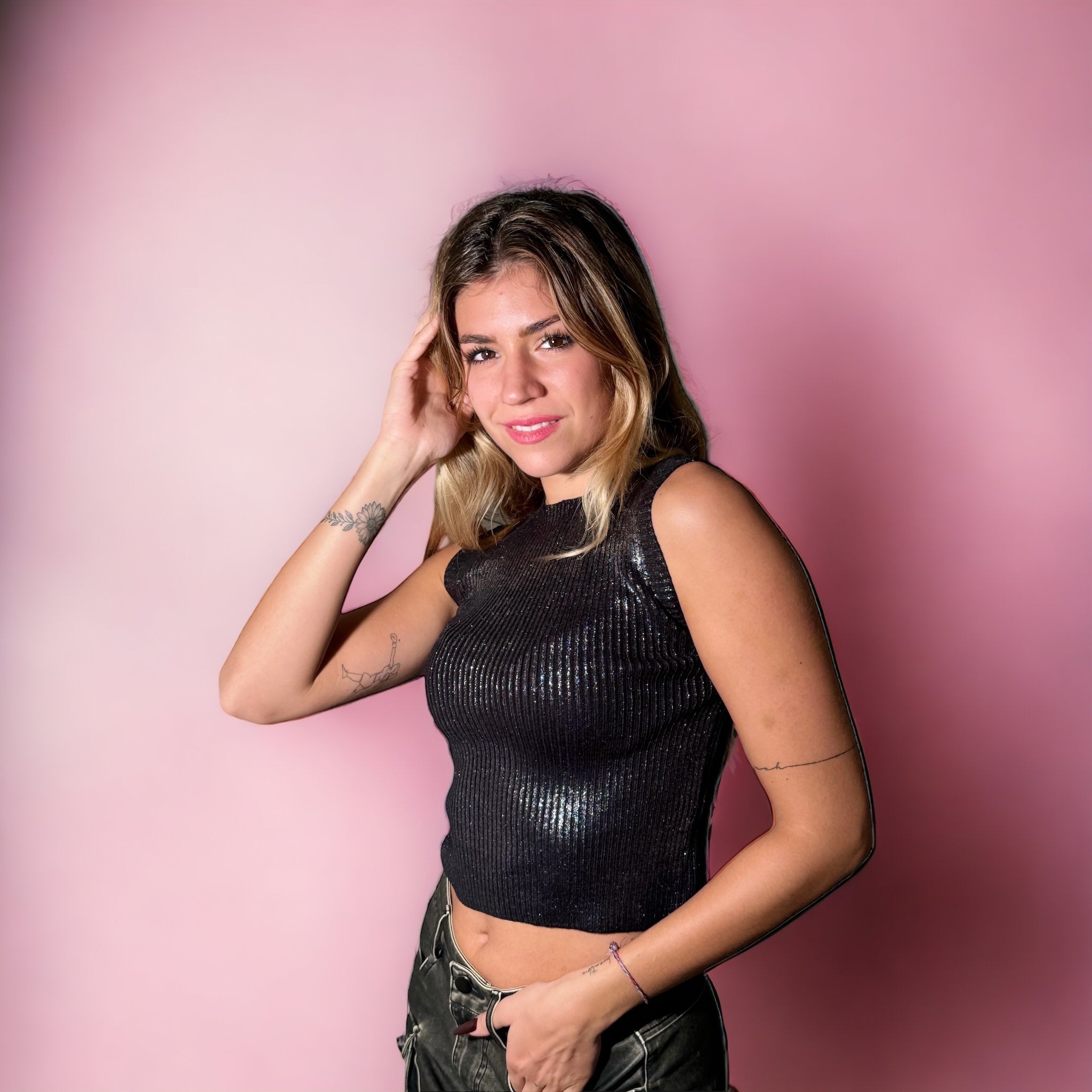 Top Sbracciato Lamé