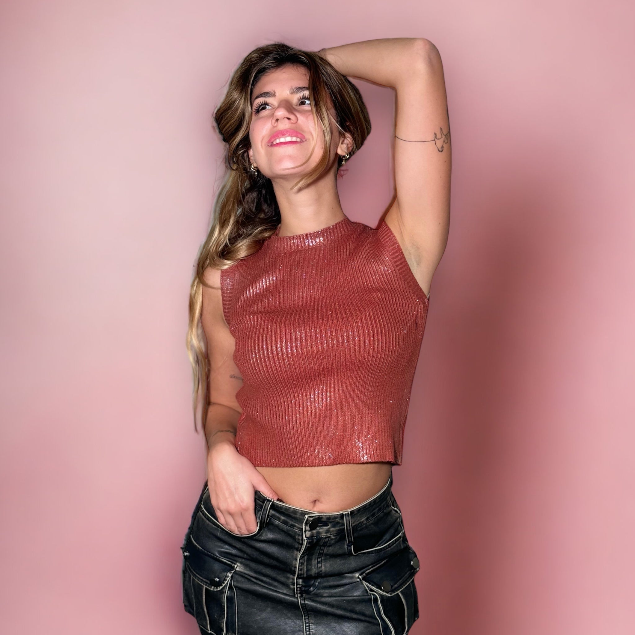 Top Sbracciato Lamé